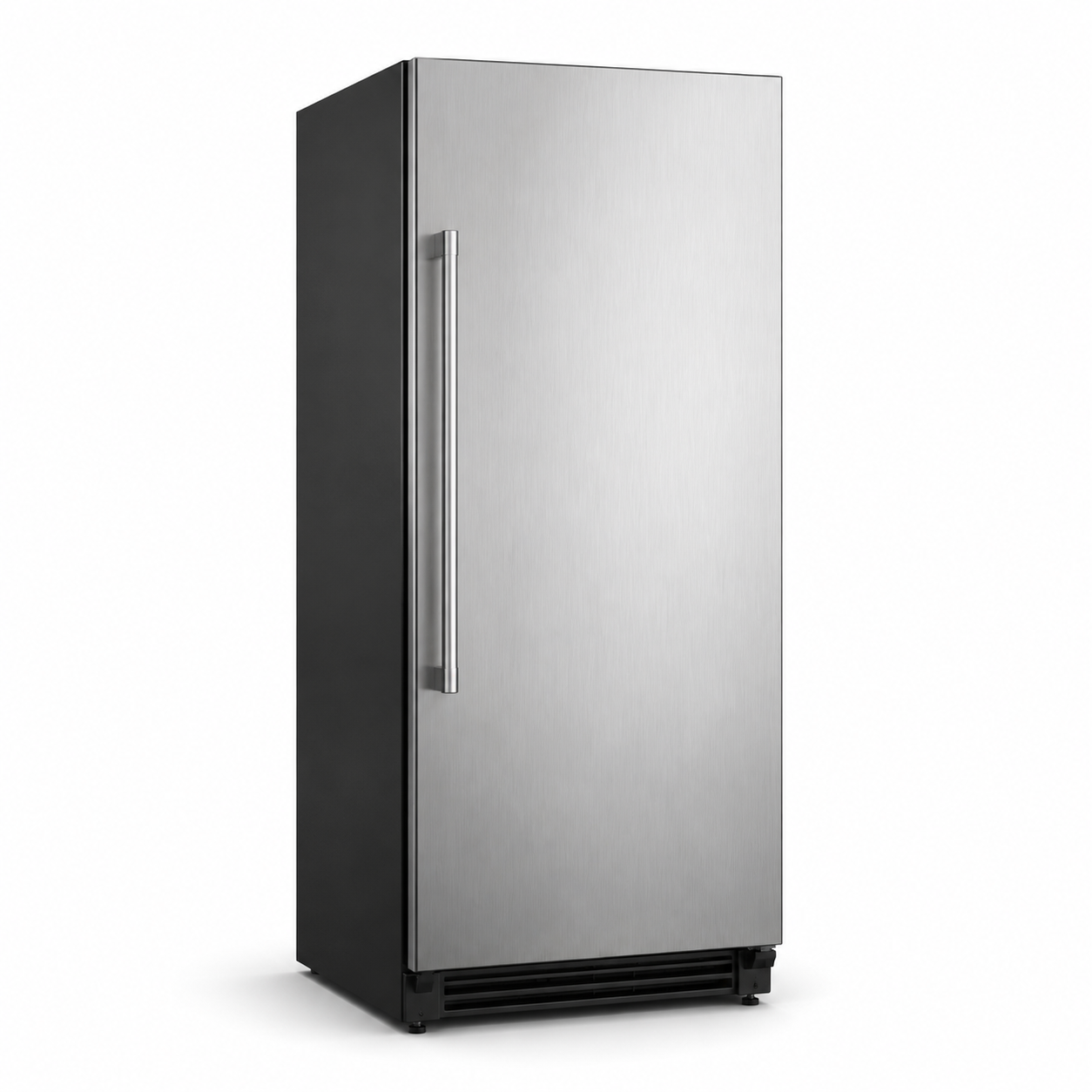 Stainless steel upright freezer with black side panel