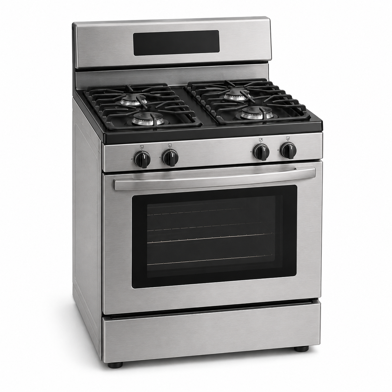Four-burner stainless steel freestanding range with black grates