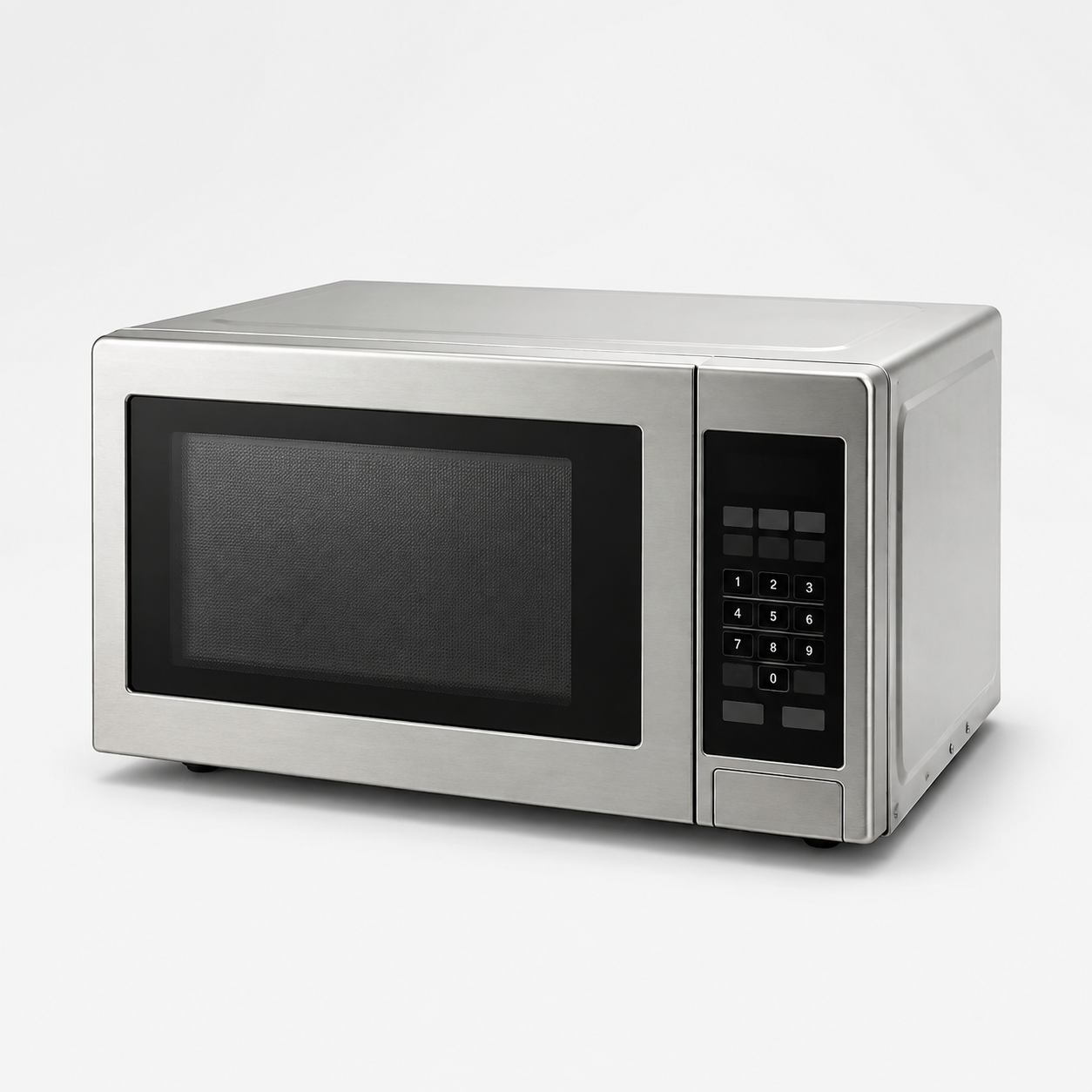 Stainless steel countertop microwave with black glass door